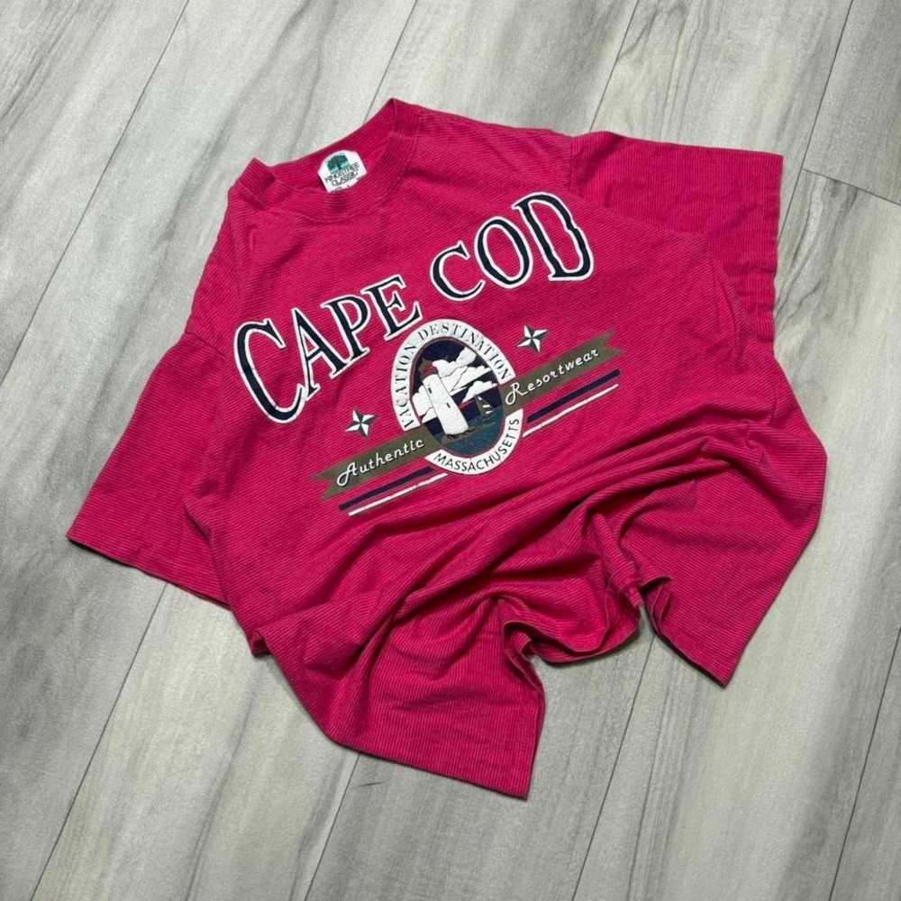 Vintage Kingstree Classic Cape Cod T Shirt Pink Ribbed Souvenir Mens L Made USA